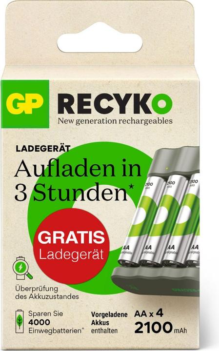 Image du produit GP Batteries En solde Chargeur gratuit" Modèle USB Chargeur GP B441 incl. 4x AA- (4 pcs, AA, 2100 mAh, Piles rechargeables + chargeur)