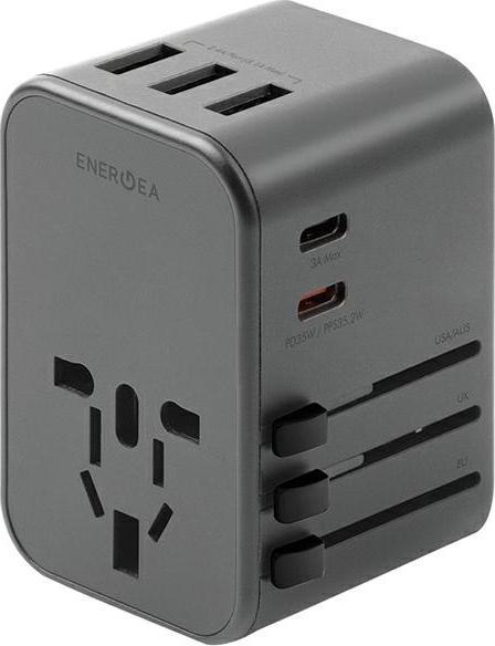 Actual product image Energea ład. siec. 3xUSB+2xUSB-C PD-PPS-QC 3.0 35.5W 3A2C adapter 4w1 US/UA/EU/UK szary/gunmetal Tra (35.50 W)