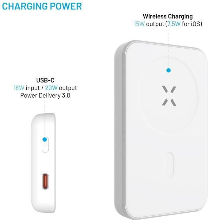 Actual product image Fixed MagZen Trådløs PD 20W Power Bank 6.000 mAh Hvid Powerbank - Hvid - 6000 mAh (6000 mAh, 20 W, 6000 Wh)
