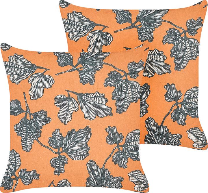 Beliani Dekokissen Blättermotiv orange / schwarz 45 x 45 cm 2er Set SPIREA (45 x 45 cm)