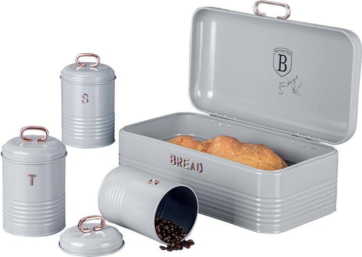 BerlingerHaus Brooddoos en keukenblikken set, grijs roségoud