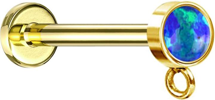 Actual product image Star Piercing Micro labret internal thread gold-plated with cylinder opal blue ring for pendant (Surgical steel 316L, without brass)