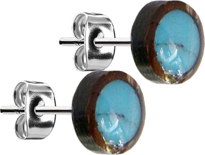 Actual product image Star Piercing Stud earrings silver plate coconut wood with turquoise stone (Organic, without brass, Surgical steel 316L, Mineral)