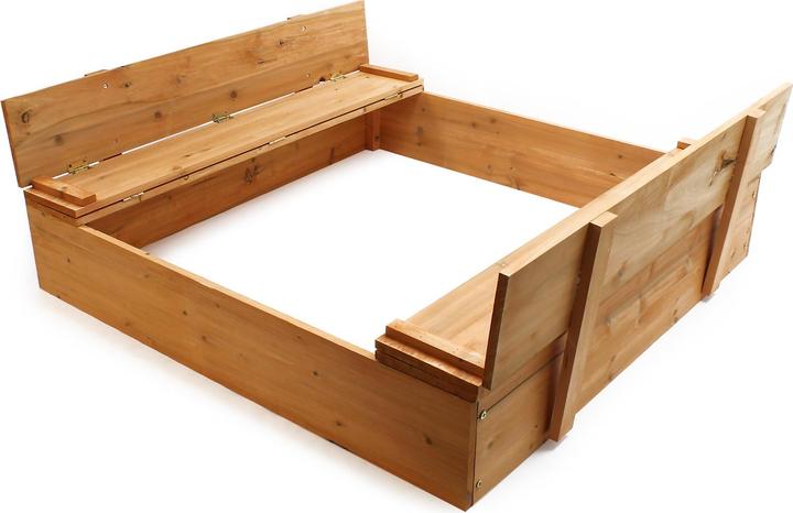 Actual product image Wiltec Sandpit with lid 2 benches 98x98x18cm Sandbox Wooden sandbox Digging box