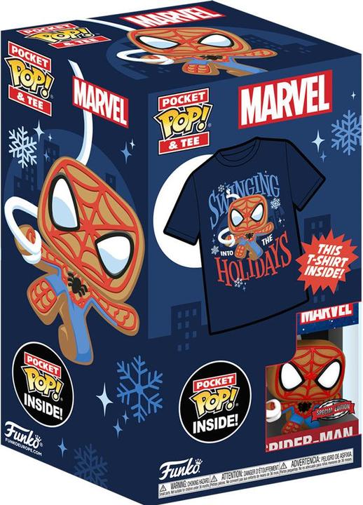 Actual product image Funko Pocket Pop! & Tee: Marvel - Spider-Man - Spidey - Gingerbread - for Children and Kids - Large