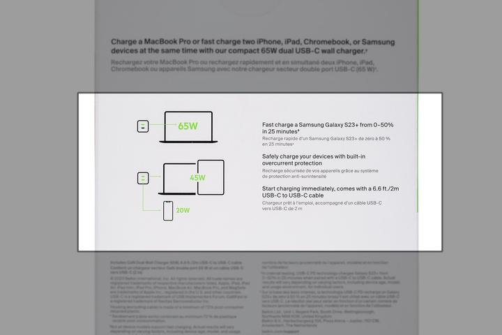 Image du produit Belkin Dual USB-C GaN Ladegerät mit Power Deliver und PPS Technologie inkl. 2 Meter USB-C Kabel (65 W)