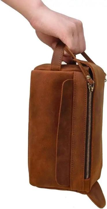 Immagine prodotto Only-Bags.Store Borsa per il bucato in pelle fatta a mano, borsa per cosmetici in pelle