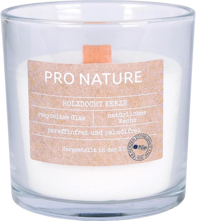 Immagine prodotto müller Kerzen Vaso per candele Stearin con stoppino di legno 10 x 10 cm, bianco (1 pz.)