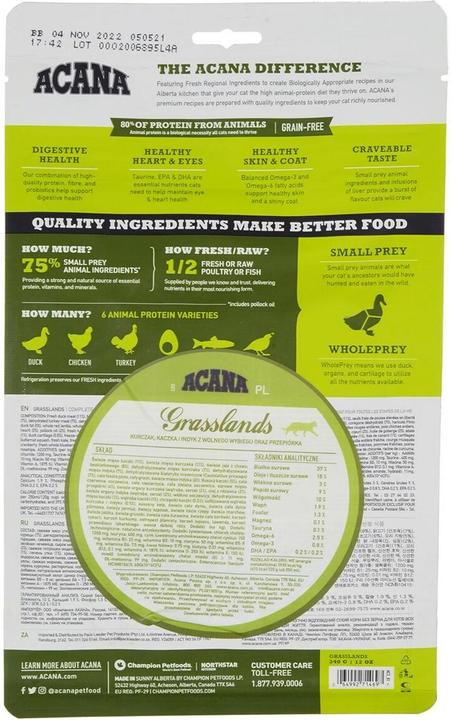 Valori nutrizionali e ingredienti Acana Gatto Regionale GRASSI 340gr (Adulto, 4 pz., 340 g)