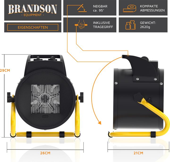 Produktbild Brandson Heizlüfter 3000 Watt, Heizgebläse 3 kW, Keramik Elektroheizgebläse für Baustelle, Keramikheizlüfter (3000 W)