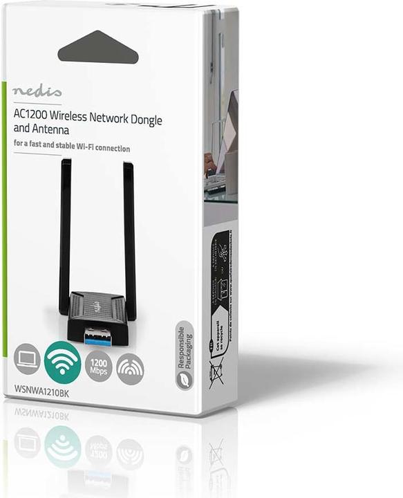 Actual product image Nedis Network dongle | Wi-Fi | AC1200 | 2.4/5 GHz (Dual Band) | USB3.0 | Wi-Fi speed total: 1200 Mb (USB)