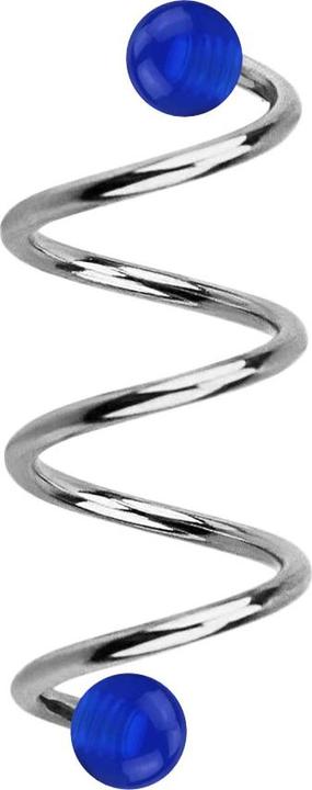 Star Piercing Micro Spirale silber mit zwei Kugeln dunkelblau transparent (ohne Messing, Chirurgenstahl 316L)