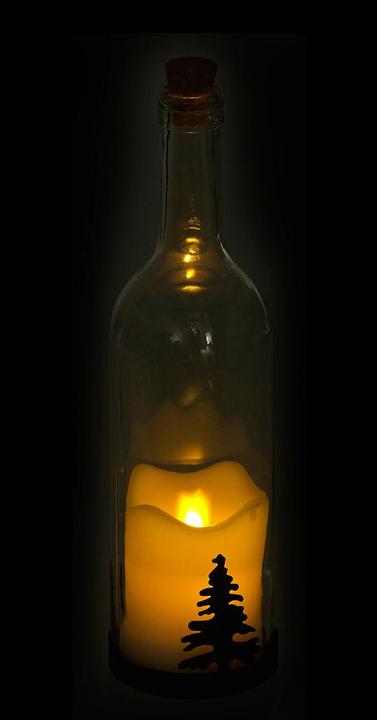 Image du produit Lunartec Bouteille en verre décorative avec bougie LED, motif sapin (1 x)