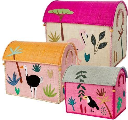 Actual product image Rice Large Set of 3 Toy Baskets Pink Jungle Theme