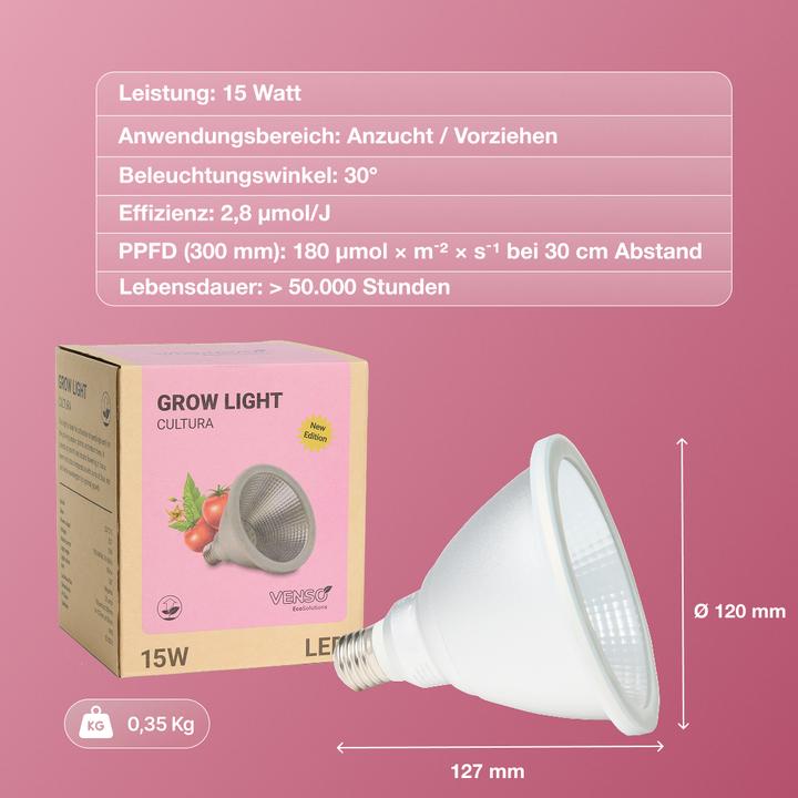 Produktbild Venso E27 Pflanzenlampe "Cultura" 15W 60° (LED)