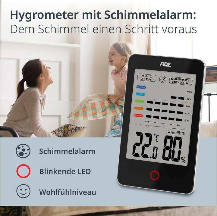 Actual product image ADE Thermo-/Hygrometer digital Schwarz, Funktionen