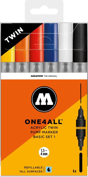 Immagine prodotto Molotow ONE4ALL Matite Acriliche Twin Basic Set da 6 (Ordinati, 4 mm, 6 x)