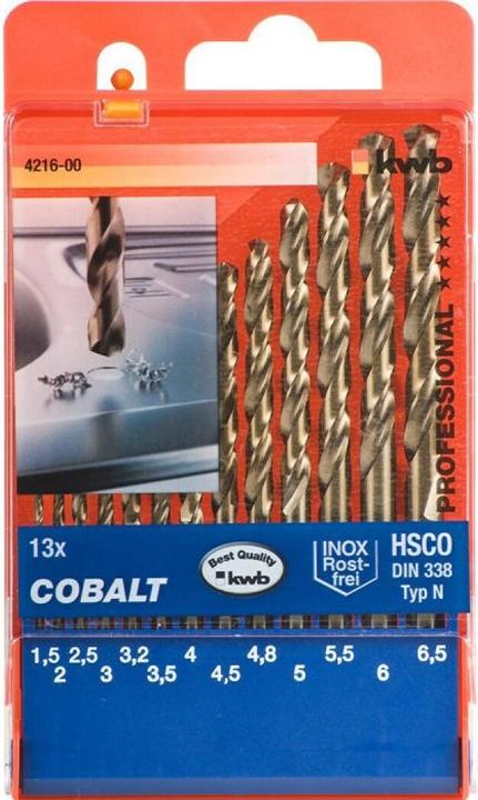 Actual product image kwb COBALT Twist drill set 13 pcs. (6 mm, 6.5 mm, 5.5 mm, 3.3 mm, 1.5 mm, 3 mm, 5 mm, 2.5 mm, 3.5 mm, 4.5 mm, 2 mm, 4.2 mm, 4 mm)