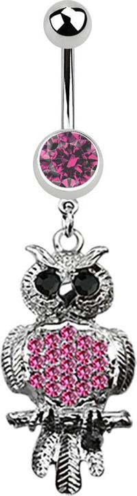 Produktbild Star Piercing Banane silber mit Anhänger Eule schwarz und pink (Chirurgenstahl 316L, ohne Messing)
