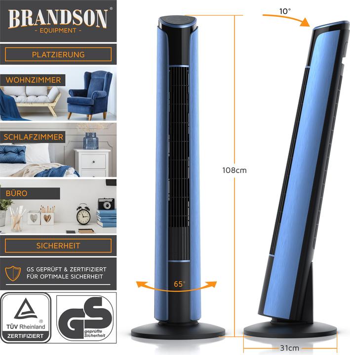 Produktbild Brandson Turmventilator, Fernbedienung, Standventilator 108 cm, 10° neigbar, Oszillation, 4 Modi, blau (52 dB)