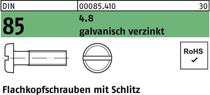 Actual product image Flat head screw DIN 85/ISO 1580 slotted M 3 x 30 4.8 galvanised (200 Screws per piece)