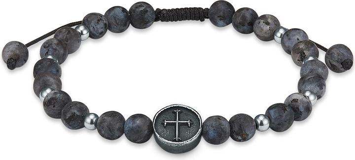 Produktbild True Rebels Herren Kreuz Edelstahl Jade silber 19,0 - 23,0 cm, flexibel einstellbar - 11740 (23 cm, Edelstahl)