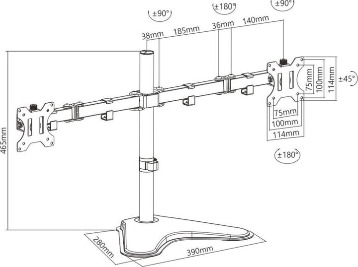 Produktbild Techly Aufstellung für 2 LCD-Displays - Schwarz - Bildschirmgrösse: 33-81.3 cm (13"-32") (32.01")