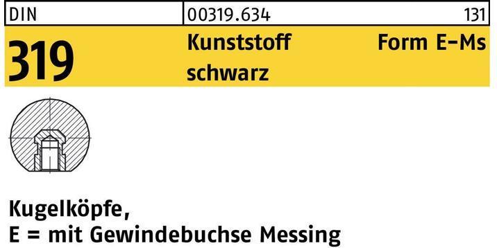 Produktbild Kugelknopf DIN 319 Form E 16 M 4 Kunststoff schwarz Messingbuchse (Türknopf)