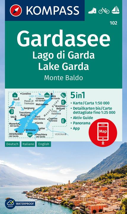 Actual product image Hiking map 102 Lake Garda, Lago di Garda, Lake Garda, Monte Baldo 1:50,000