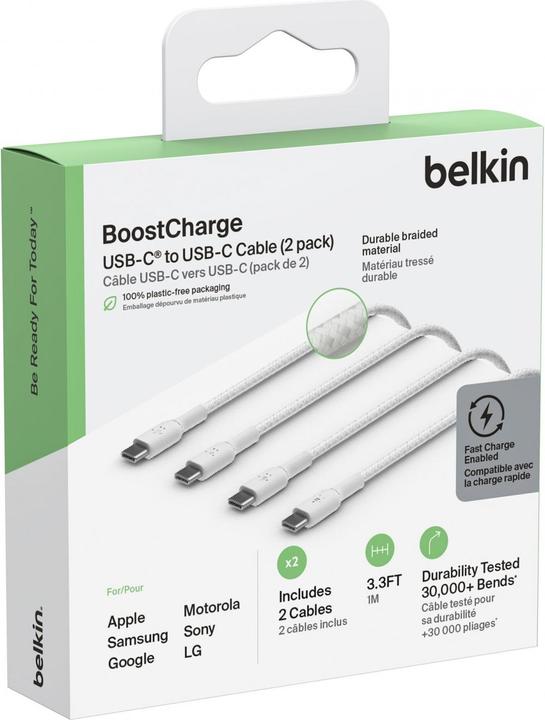 Image du produit Belkin USB-C vers USB-C Braided PVC 1m Twin Pack (1 m, USB 2.0)
