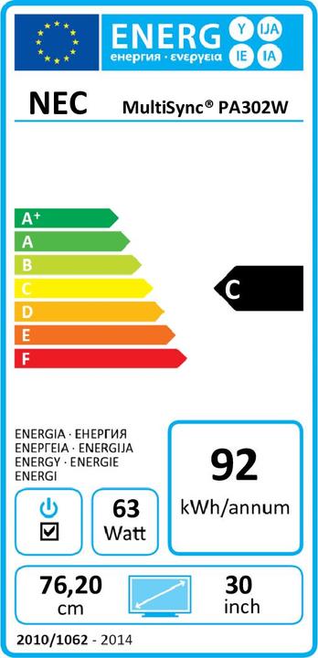 Energie-Label NEC MultiSync PA302W (2560 x 1600 Pixel, 30")