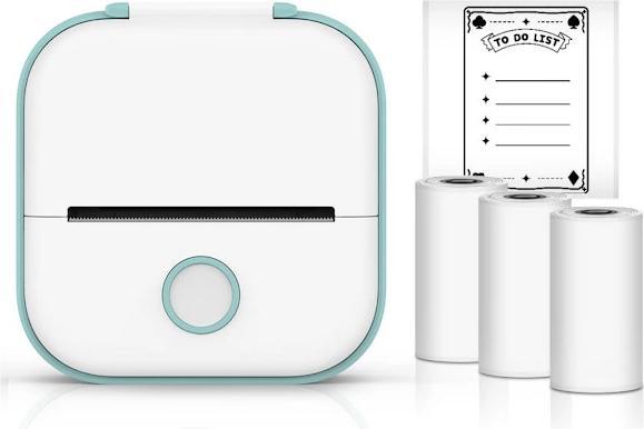 Produktbild Phomemo T02 Thermischer Mini-Drucker, Grün mit 3 Rollen selbstklebendem weissem Papier (203 dpi)
