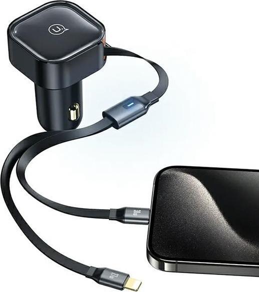Immagine prodotto Usams Ład. sam. ze zwijanym kablem 1xUBS-C+1x Lightning C41 PD 30W Fast Charge czarny/nero CC219CC0 (30 W)