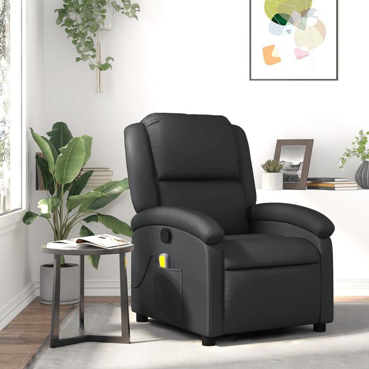Produktbild VidaXL Massagesessel Schwarz Echtleder,Farbe: Schwarz,Material