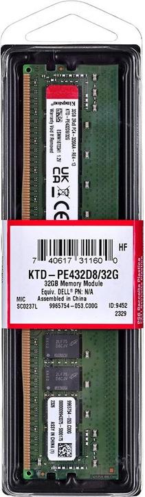 Actual product image Kingston Server memory KTD-PE432D8/32G 1x 32 GB (1 x 32GB, 3200 MHz, DDR4-RAM, DIMM)