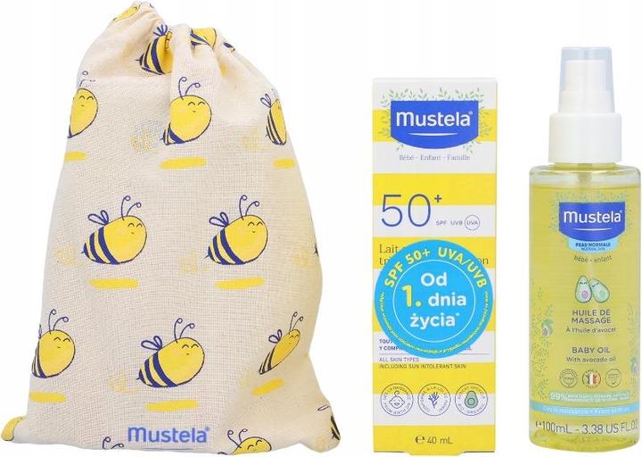 Mustela Sonnenreise-Set für trockene Haut - Sonnenschutzmilch Spf50 40 ml und Massageöl 100 ml (Sonnenmilch, Sonnenspray, Sonnencreme Gesicht, SPF 30)