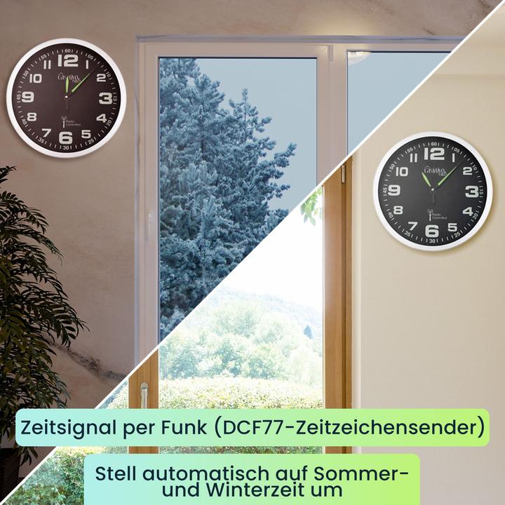 Produktbild Casativo Funk-Wanduhr mit laufruhigem Quarz-Uhrwerk, nachleuchtend, 2er-Set
