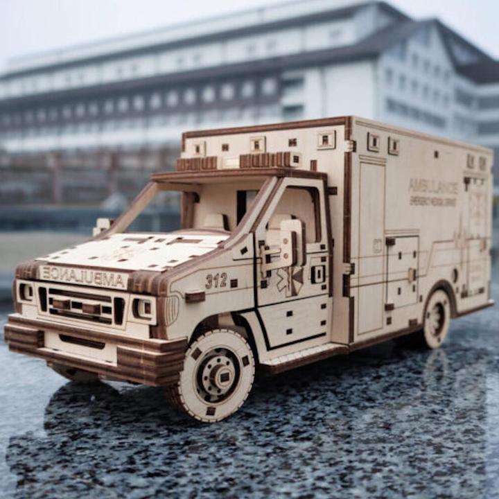 Produktbild Eco Wood Art 3D Holz Modellbausatz - Ambulanz Fahrzeug (386 Teile)