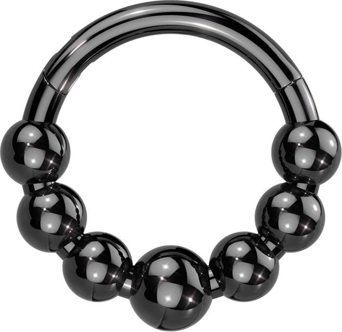 Star Piercing Micro Segmentring klappbar schwarz sieben Kugeln (Titan G23, ohne Messing)
