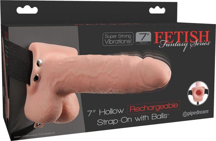 Actual product image Pipedream 7" Hollow Rechargeable Strap-On with Balls, Flesh