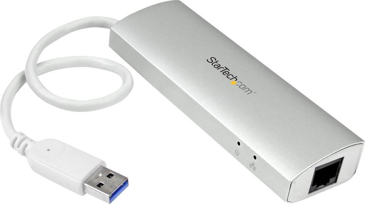 Produktbild StarTech 3 Port mobiler USB 3.0 Hub plus Gigabit Ethernet - Aluminium USB Hub mit Gigabit Ethernet Adapter (USB-A, 4 Ports)