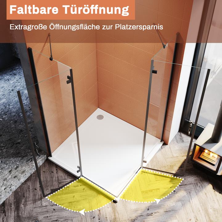 Image du produit SONNI Cabine de douche avec entrée d'angle, 80 x 80 cm, noir, hauteur 195 cm, avec portes suspendues (120 cm, 120 cm, 195 cm)