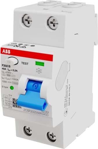Actual product image ABB F202B-40/0.3-2TE RCD circuit breaker typeB 2P 40A 300mA 3kA 2TE
