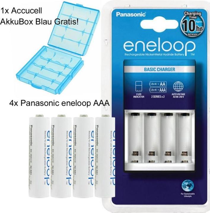 Image du produit Panasonic Chargeur Eneloop BQ-CC51H et 4 piles rechargeables eneloop AAA (4 pcs, Piles rechargeables + chargeur)