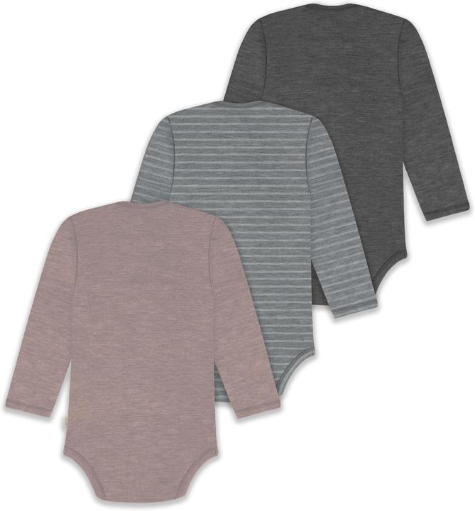 Actual product image Normani 3-pack baby merino bodysuit long sleeve "Auckland" - 9383 (74)