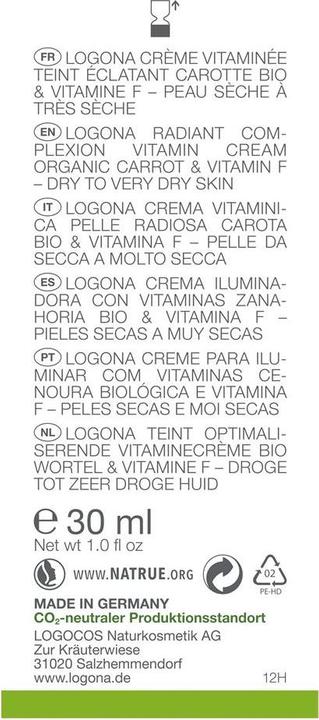 Produktbild Logona Gesichtscrème Strahlender Teint Vitamincrème 30 ml (30 ml)