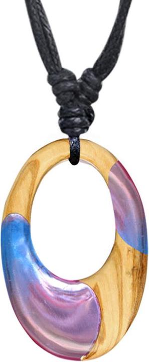 Produktbild Star Piercing Halskette schwarz Anhänger Oval zweifarbig Epoxy blau und pink aus Olivenholz (Organisch, ohne Messing)