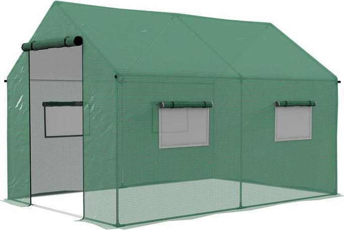Image du produit Swisshandel24 Foliengewächshaus, 2 x 3 x 2 m Gewächshaus, mit Rollfenster, Rolltür, Stahl, Grün