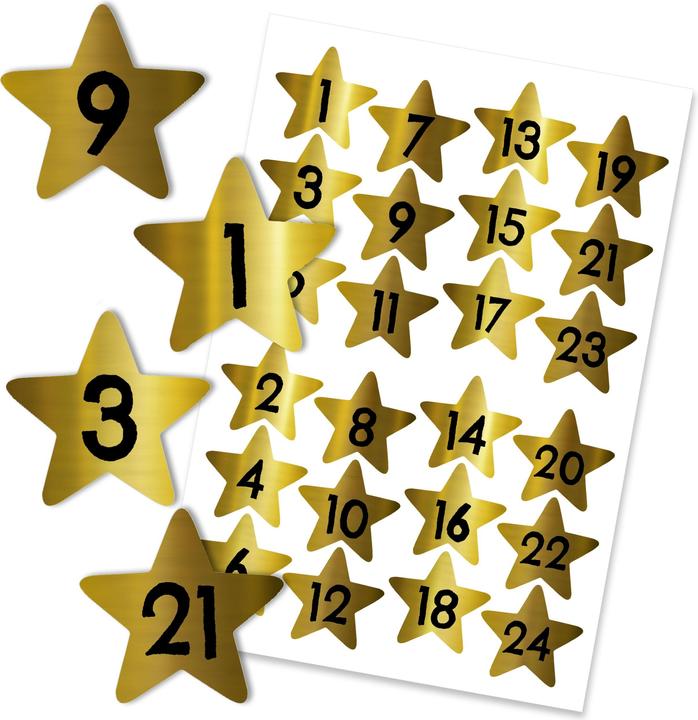 Papierdrachen 24 Adventskalender Zahlenaufkleber – Sterne auf Goldfolie Nr54