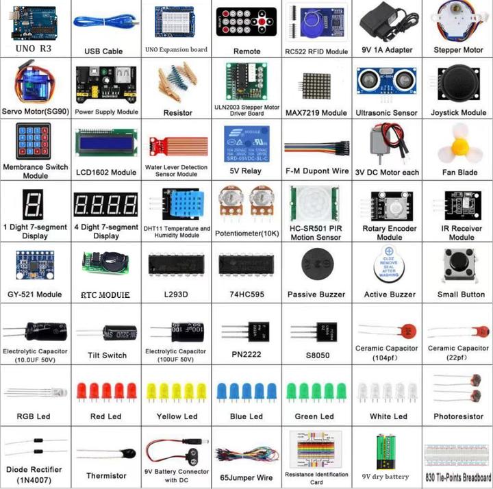 Produktbild Apfelkiste Arduino UNO R3 Mikrocontroller Ultimate Starter Kit mit Aufbewahrungsbox - Bunt (200-tlg. Set)